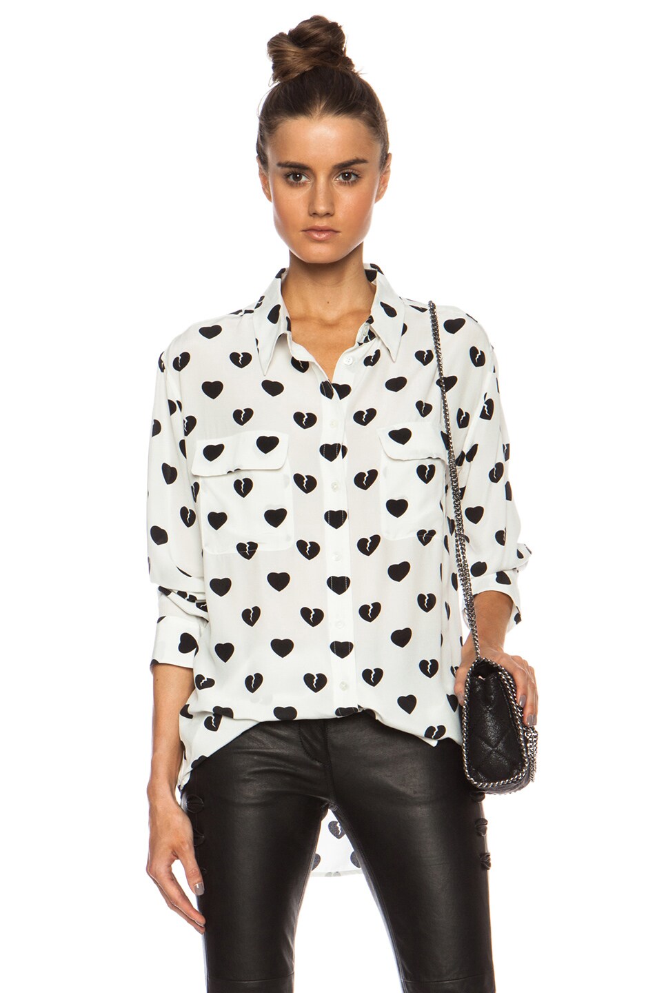 Image 1 of Equipment Signature Heart Silk Top in Nature White & Grey Violet
