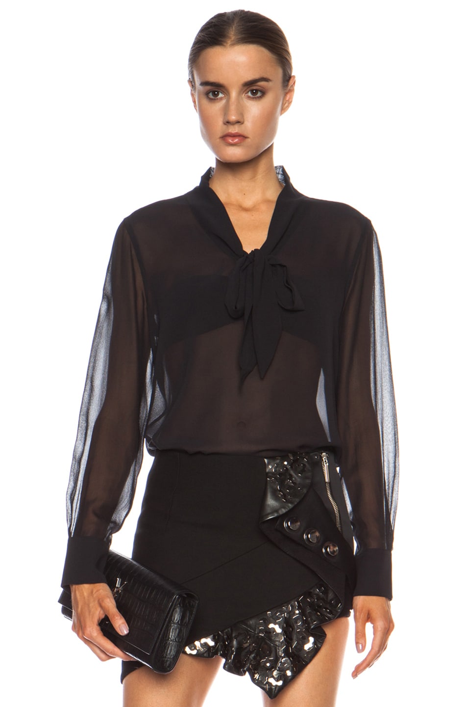 Image 1 of Equipment Contrasted Penelope Silk Top in Black