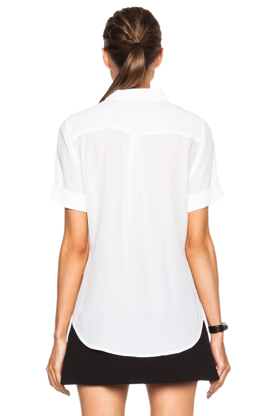 Equipment Short Sleeve Slim Signature Silk Top In Bright White Fwrd 