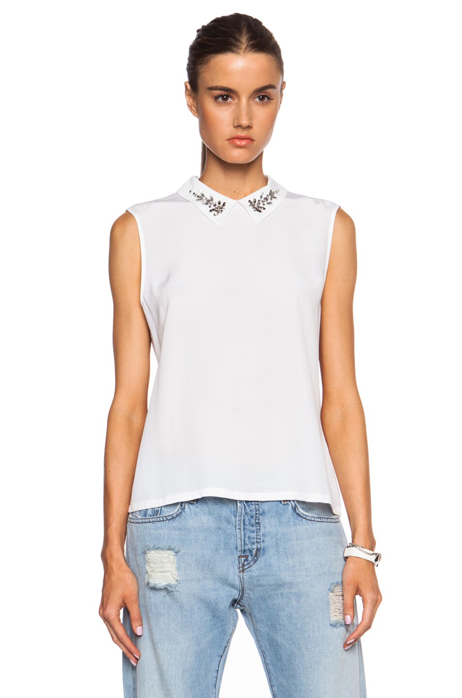 Image 1 of Equipment Elliot Embellished Silk Top in Bright White