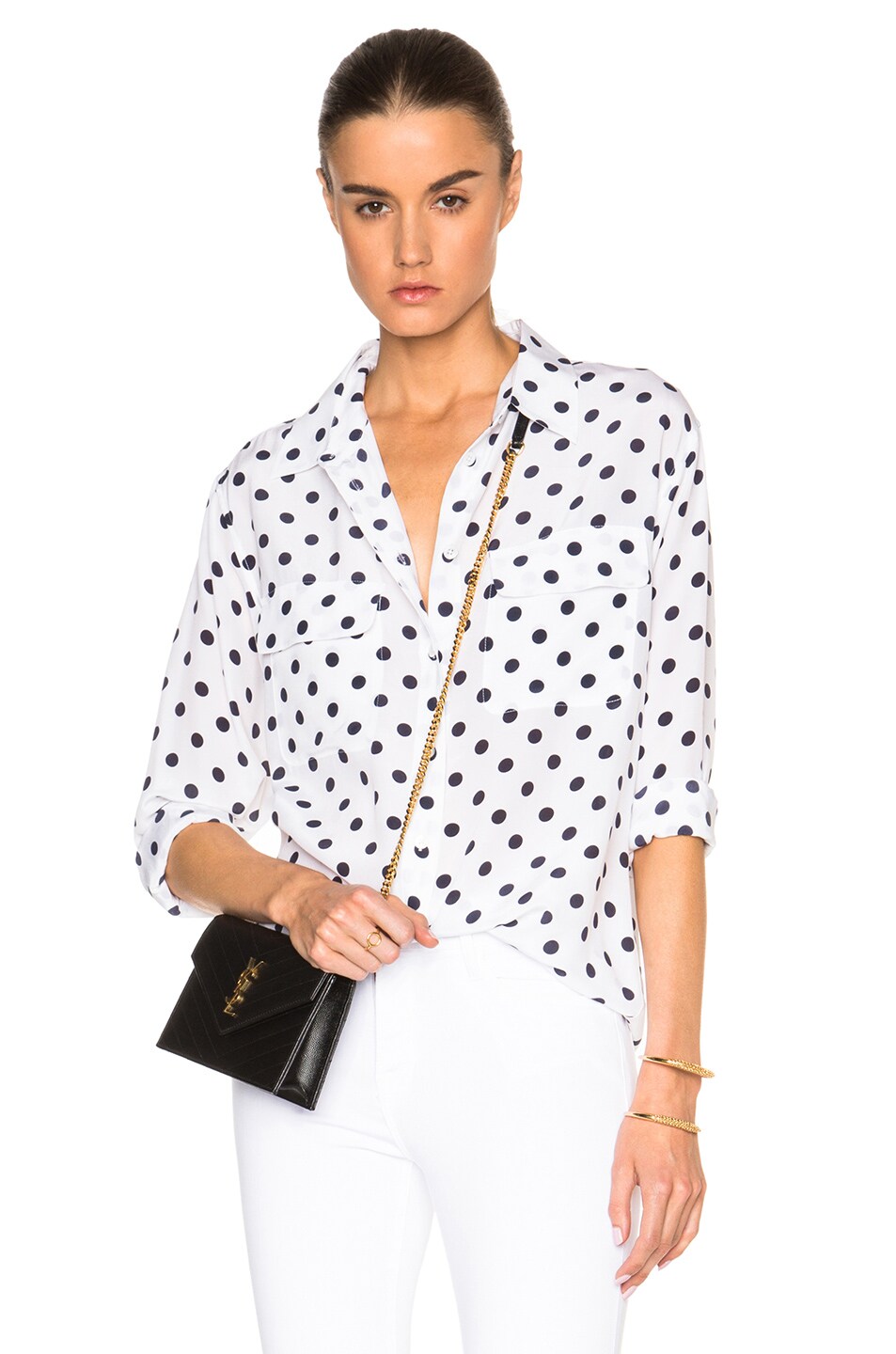 Image 1 of Equipment Signature Polka Dot Top in Bright White & Peacoat
