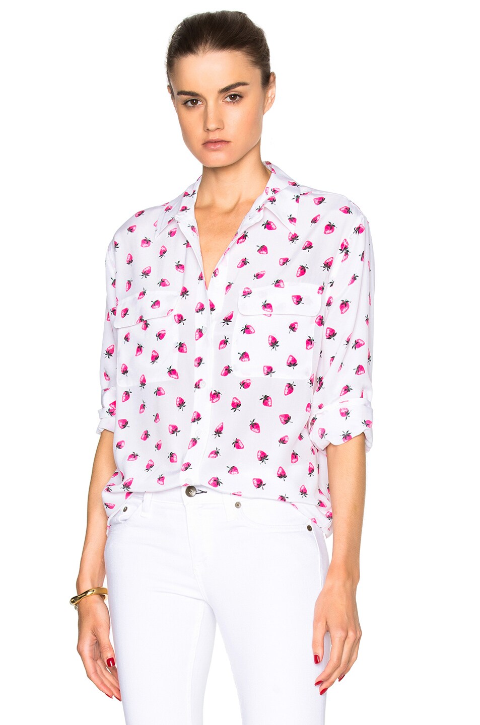 Image 1 of Equipment Signature Gathered Berry Top in Bright White