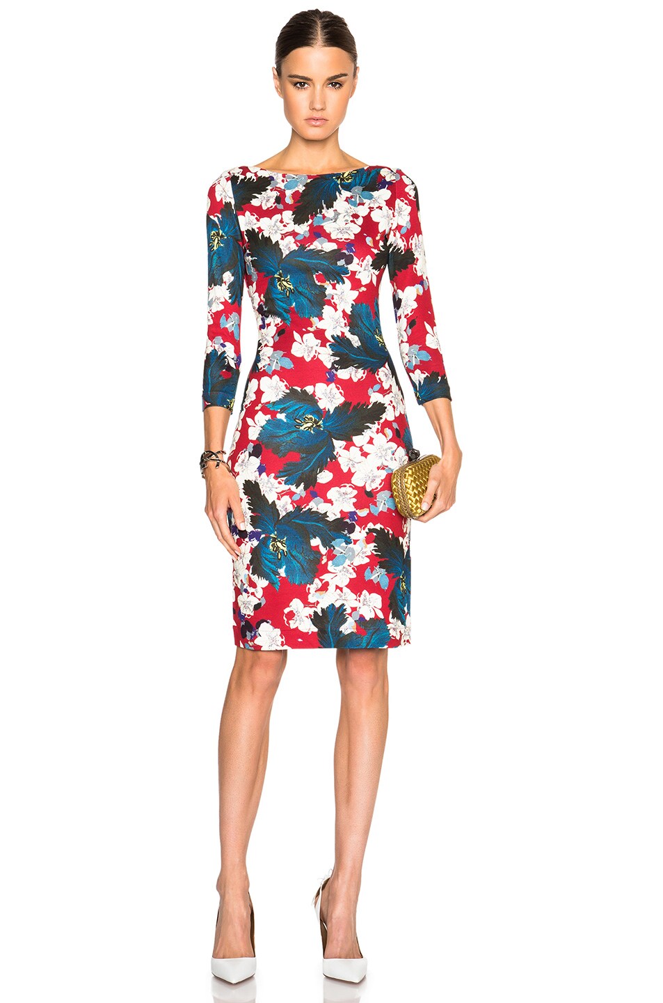 Image 1 of Erdem Reese Orchid Print Ponte Jersey Dress in Red Multi
