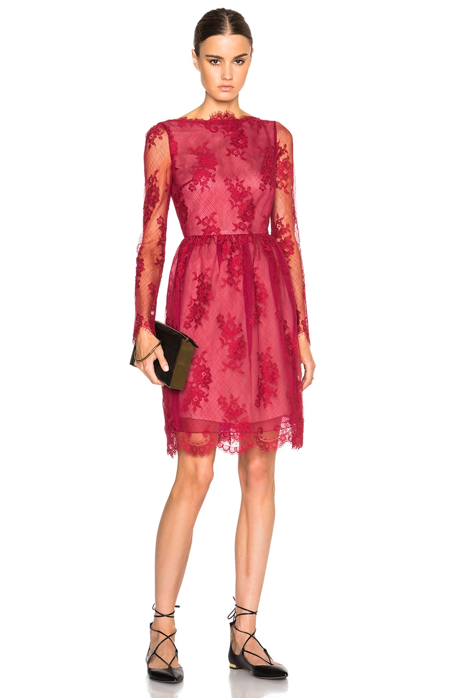 Image 1 of Erdem Dolores Fine Lace Dress in Crimson