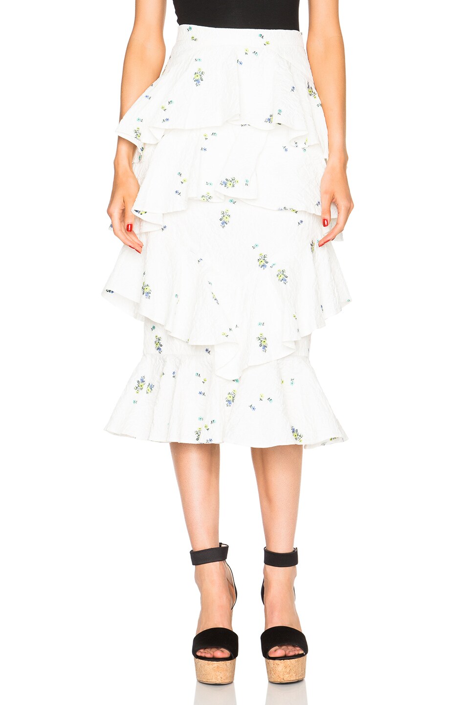 Image 1 of Erdem Ellen Ditsy Floral Skirt in White