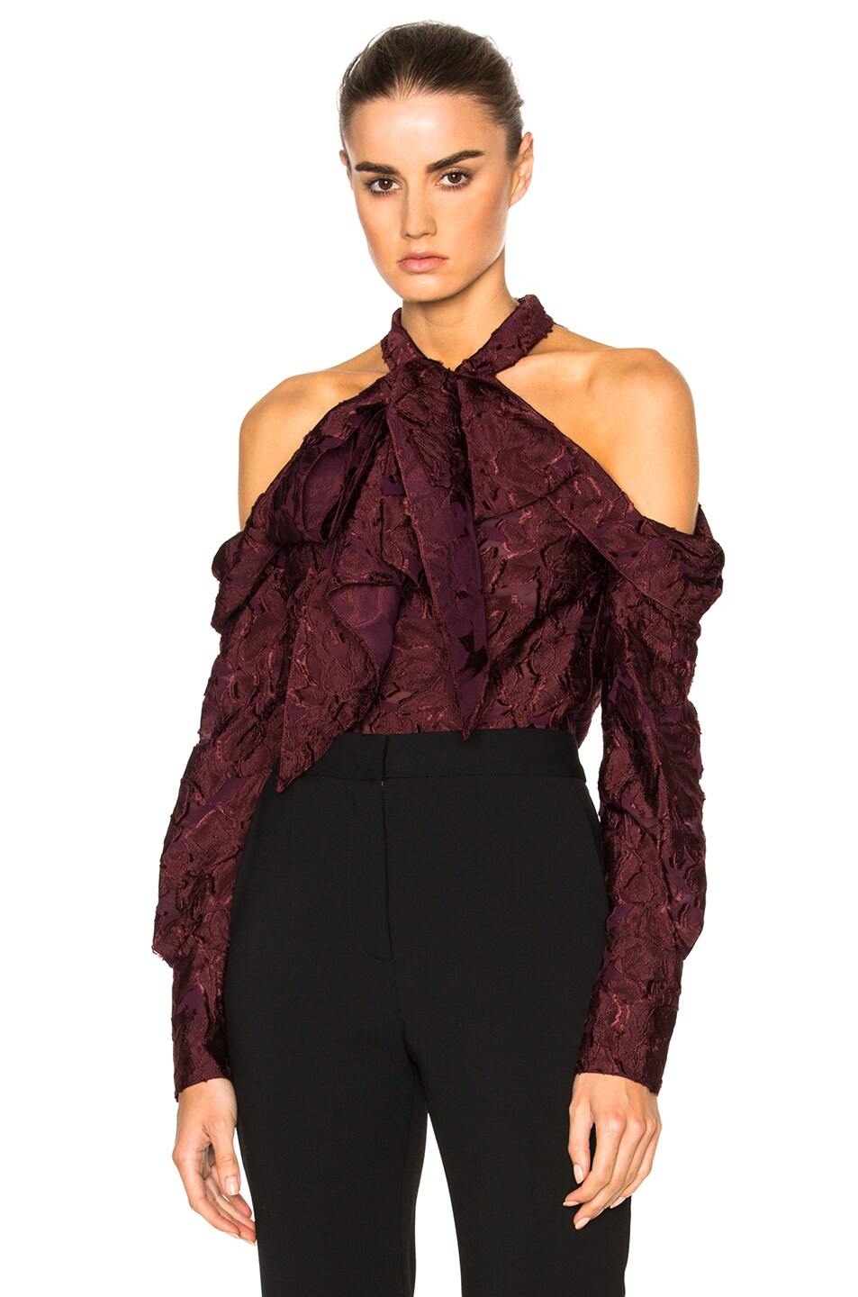 Image 1 of Erdem Forest Voile Aila Top in Burgundy