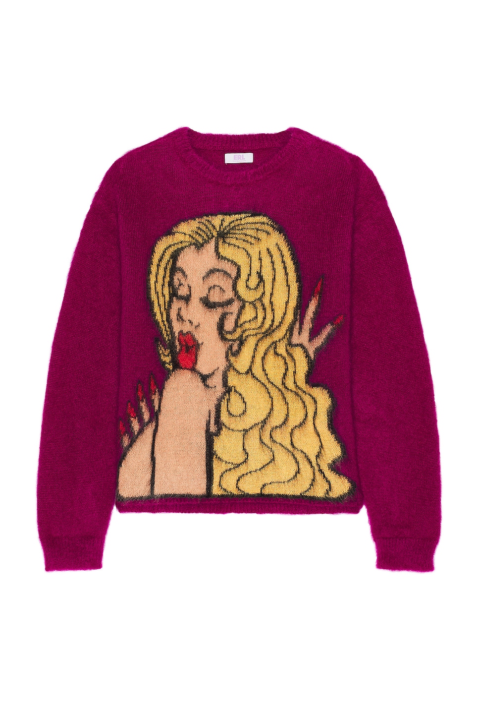 Image 1 of ERL Unisex Kiss Mohair Intarsia Sweater Knit in FUSCIA