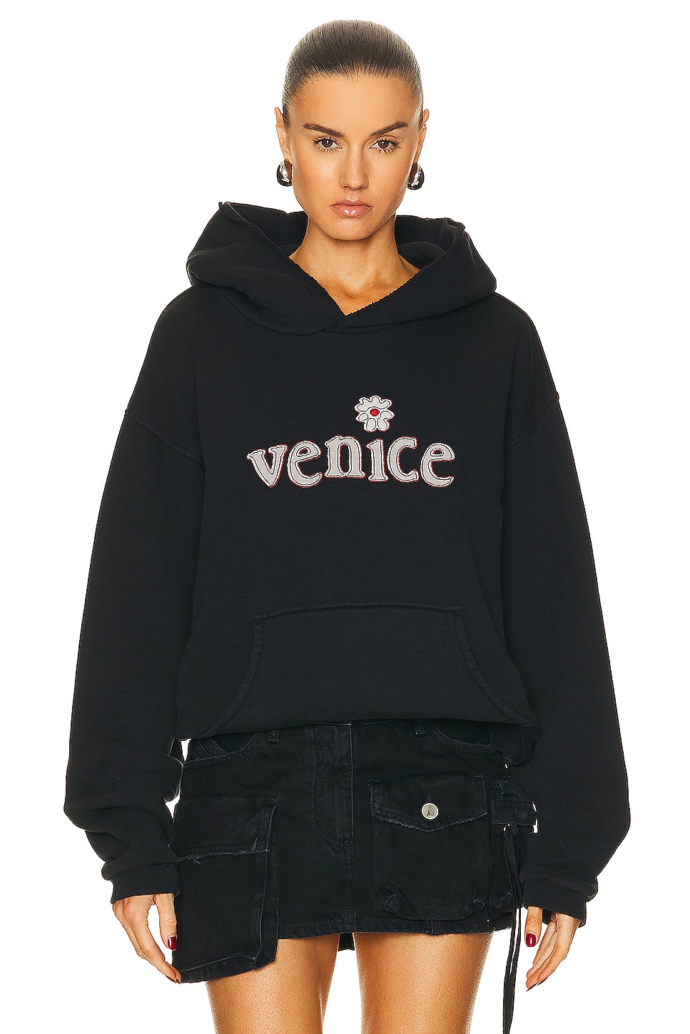 Image 1 of ERL Unisex Venice Patch Hoodie Knit in BLACK