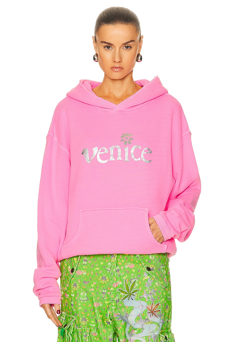 Image 1 of ERL Unisex Silver Printed Venice Hoodie Knit in PINK