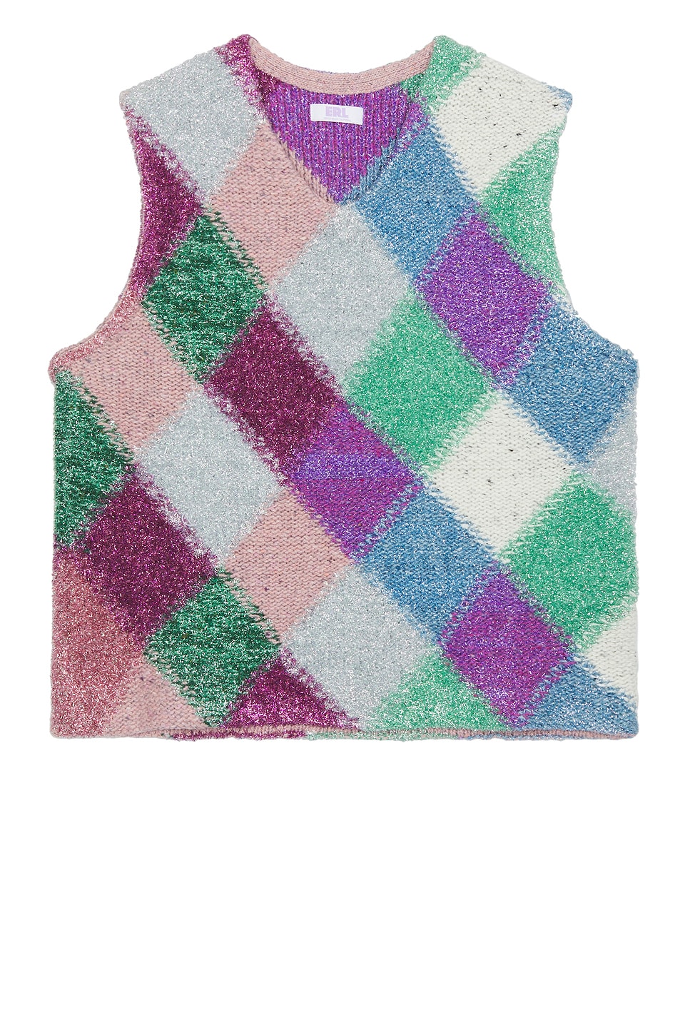 Image 1 of ERL Argyle Glitter Boxy Vest Knit in Multi
