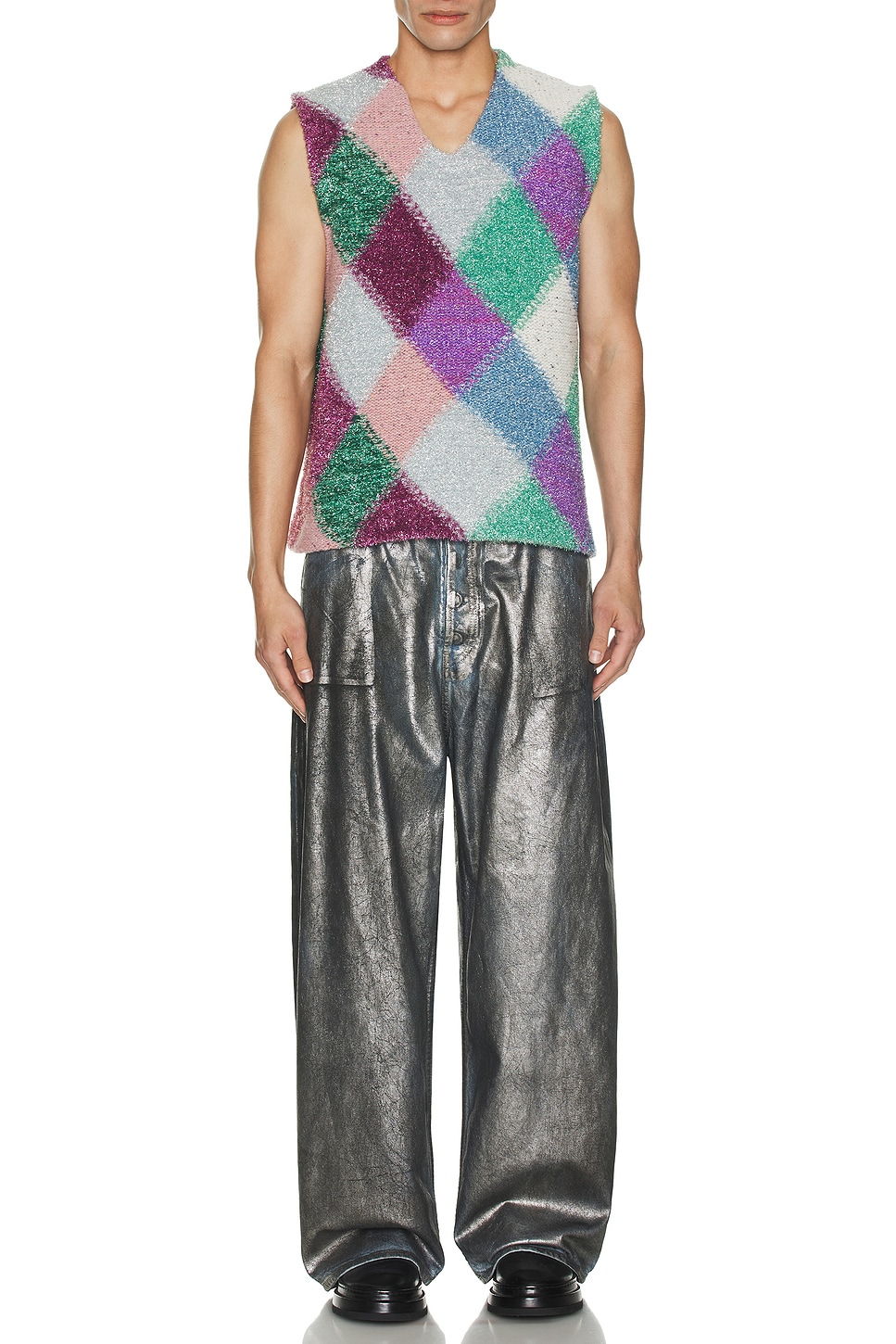 Image 1 of ERL Argyle Glitter Boxy Vest Knit in Multi