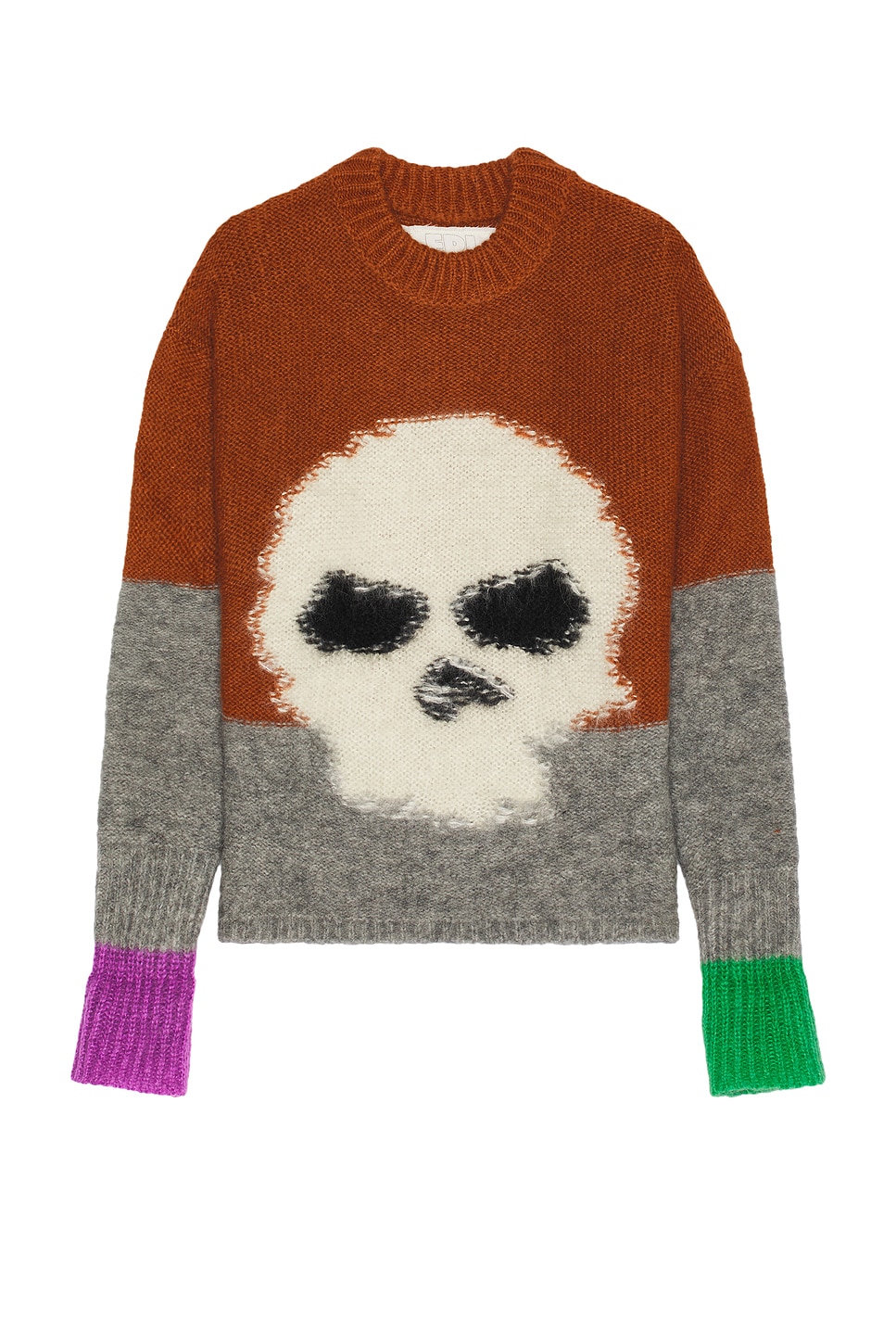 Unisex Mohair Skull Intarsia Sweater Knit in Brown