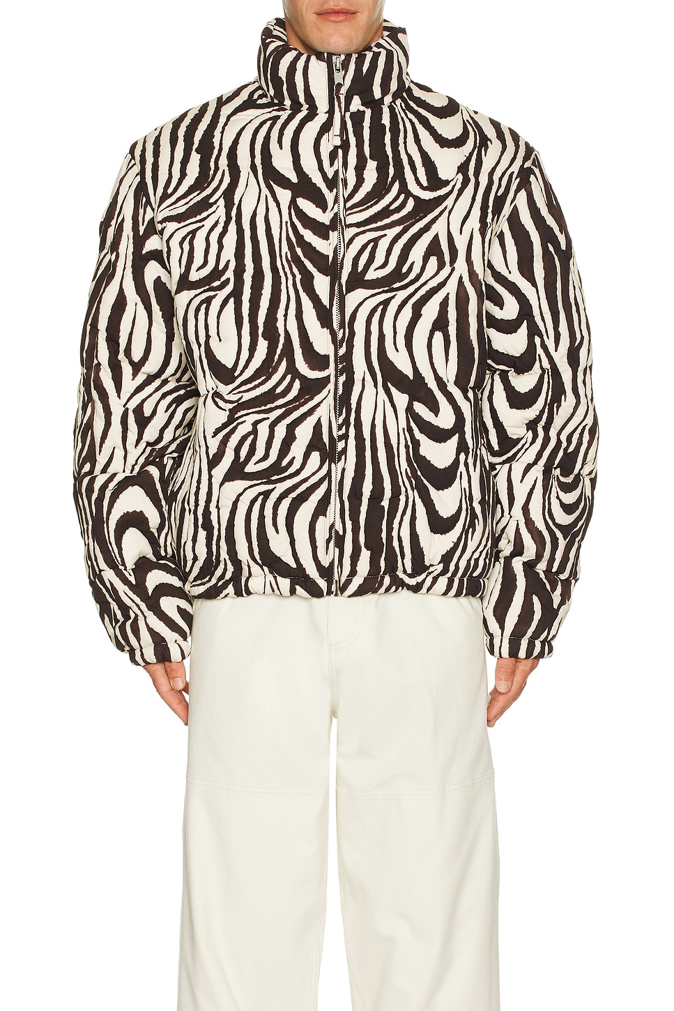 Zebra Quilted Waffle Knit Combo Bomber Jacket