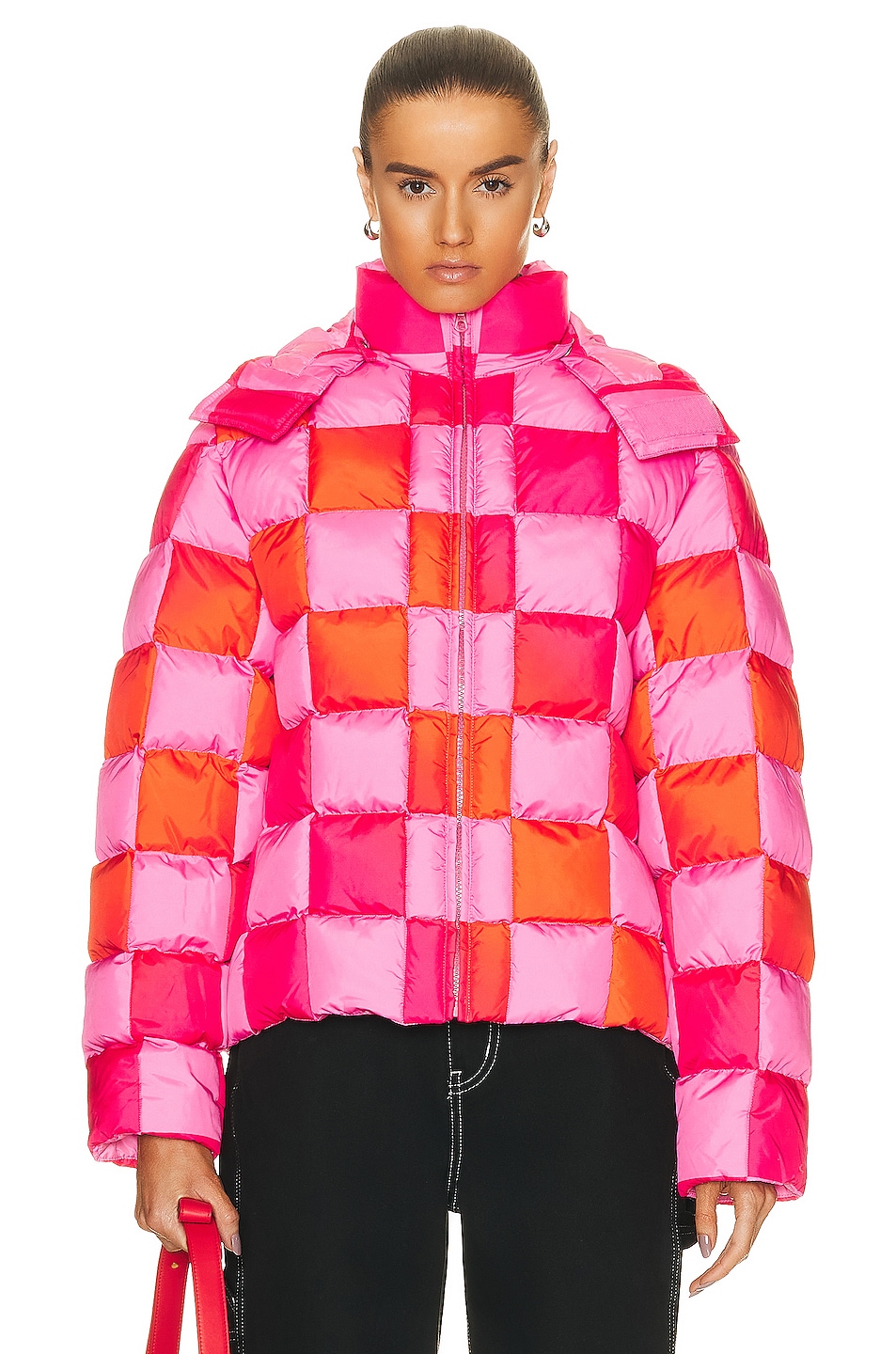 ERL Gradient Checker Hooded Puffer Coat in Pink | FWRD