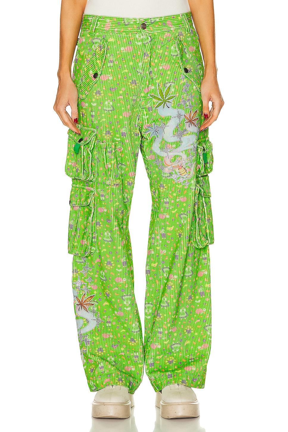 Image 1 of ERL Unisex Corduroy Printed Cargo Pants Woven in GREEN