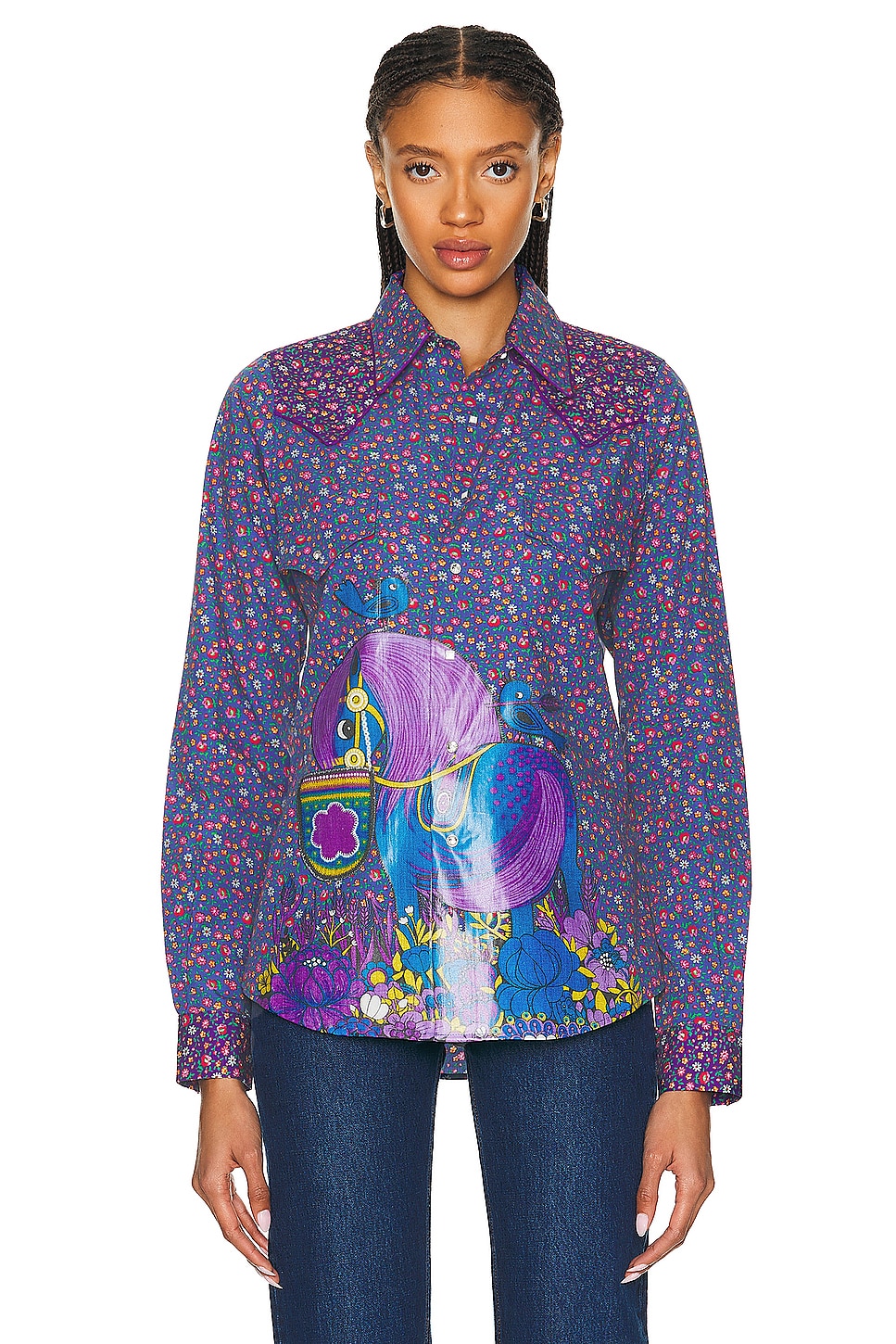 Image 1 of ERL Unisex Cowboy Combo Shirt Woven in BLUE MULTI