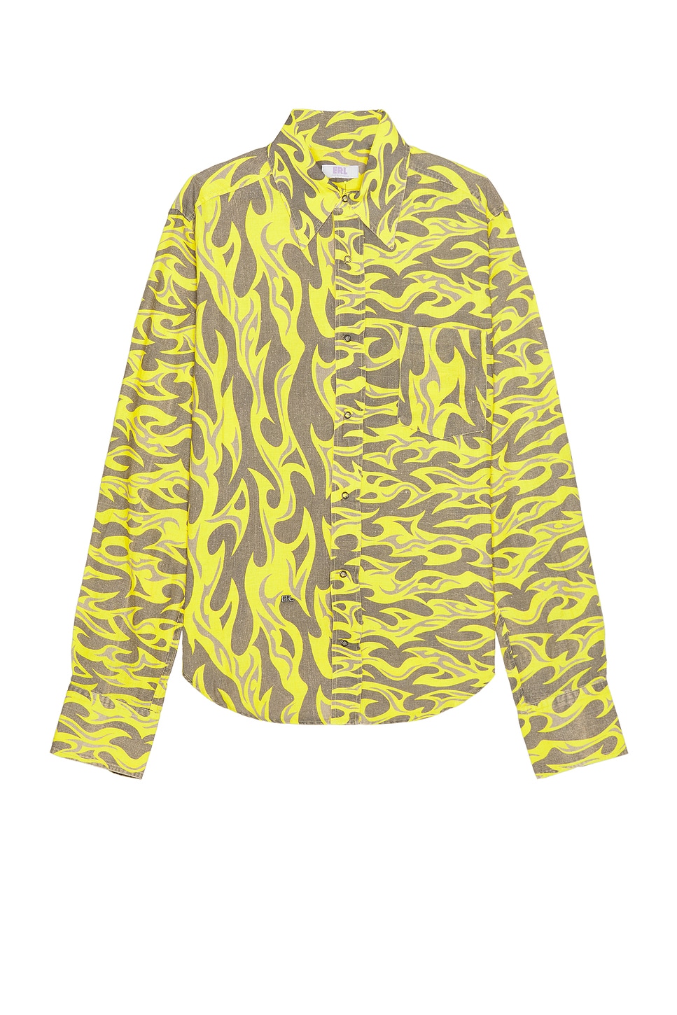 Image 1 of ERL Unisex Printed Button Up Shirt Woven in Yellow Flames