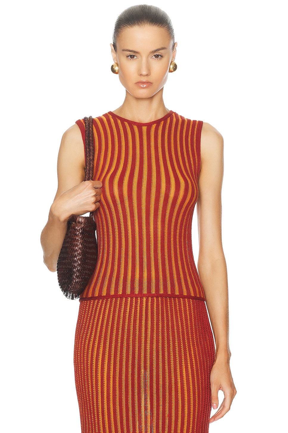 Image 1 of ESCVDO Marina Halter Top in Burgundy & Orange