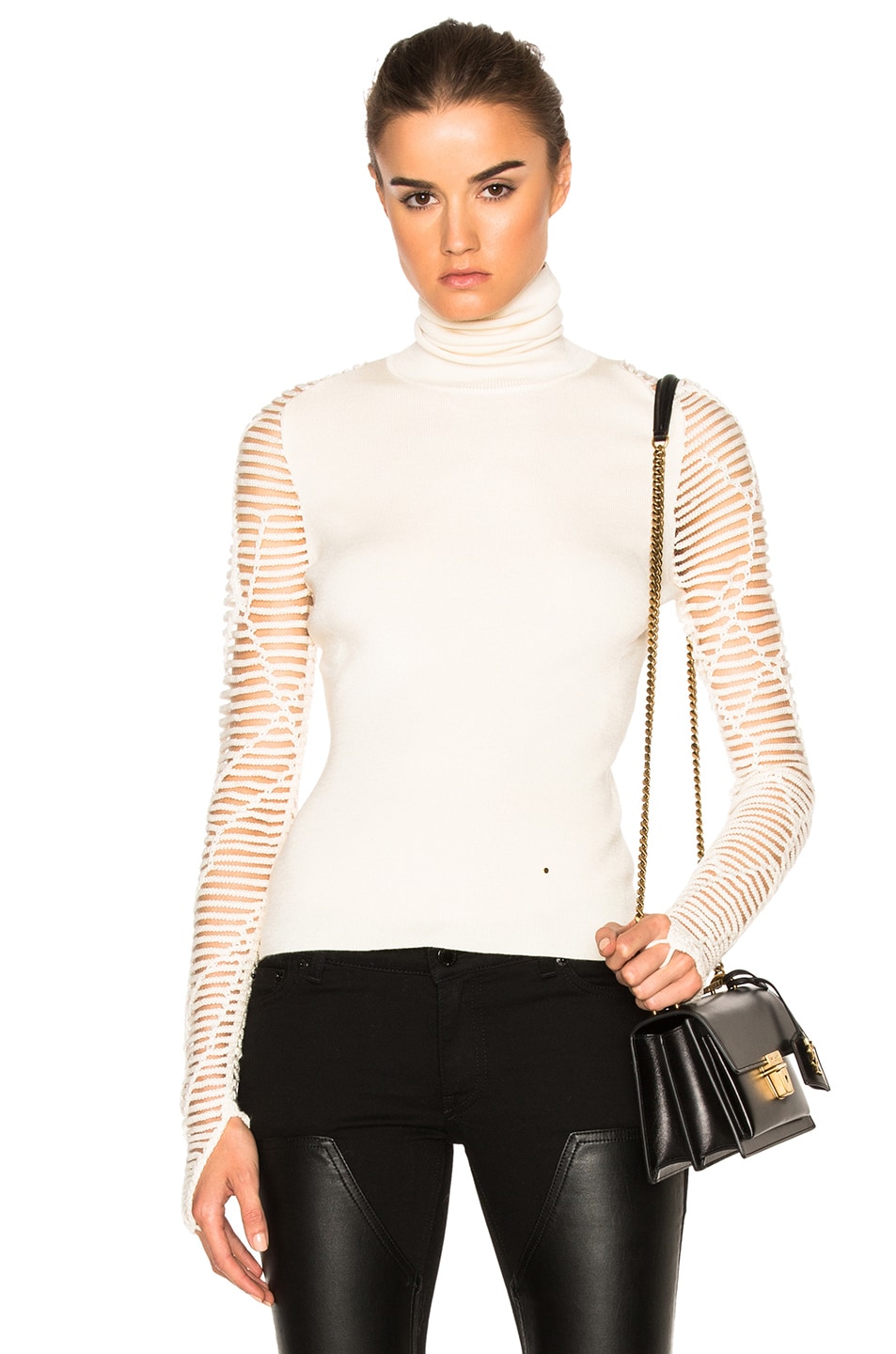 Image 1 of Esteban Cortazar Cropped Turtleneck Sweater in Ecru