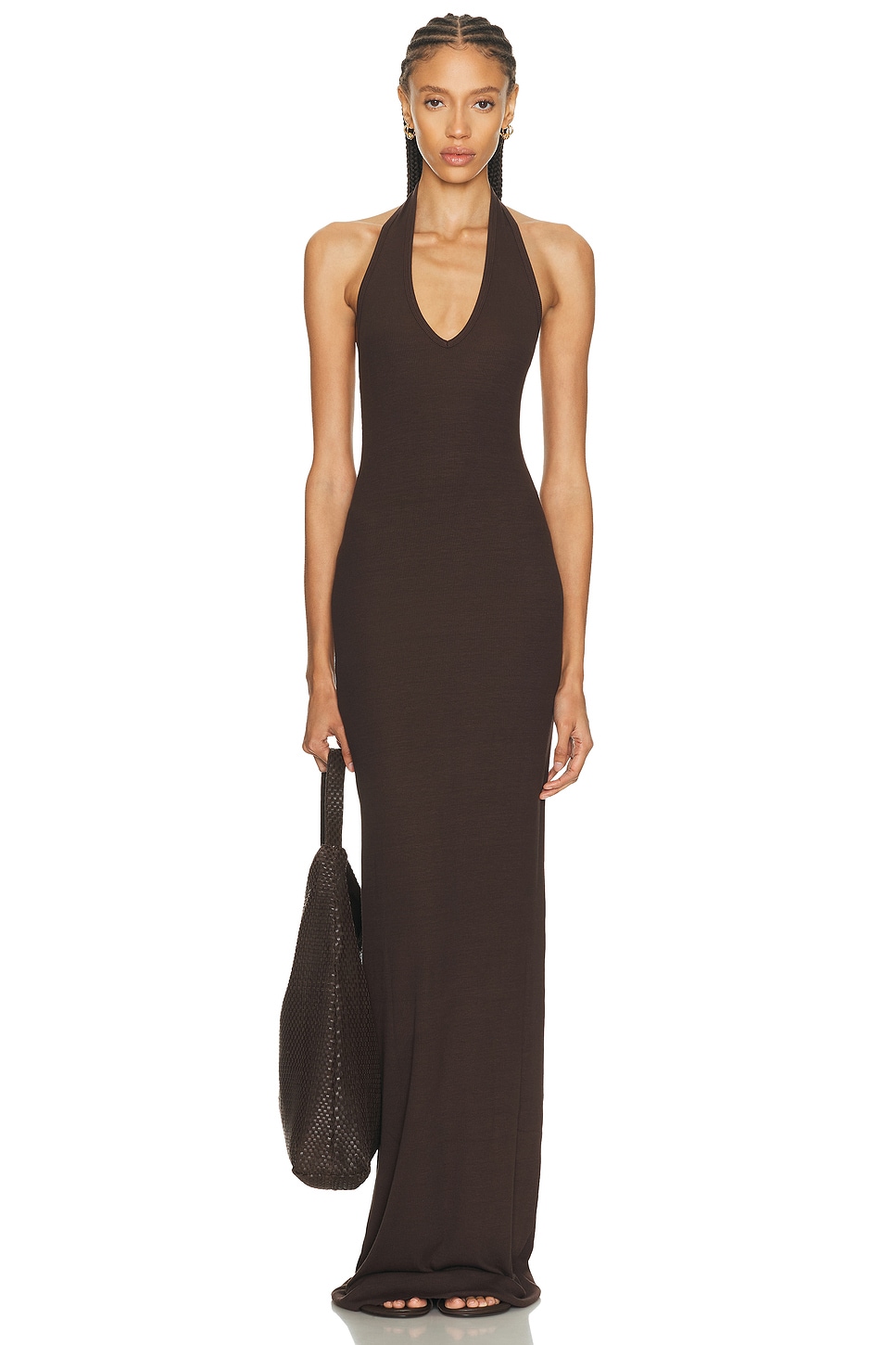 Image 1 of Eterne Halter Maxi Dress in Espresso