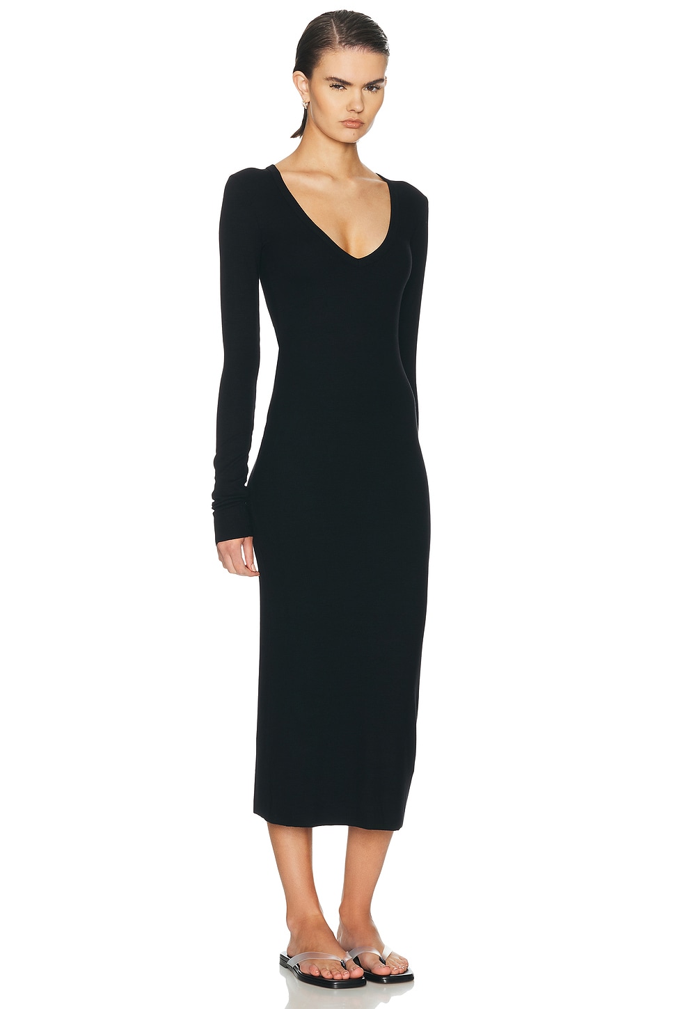 Eterne V Neck Butter Rib Midi Dress | Thumbnail 2
