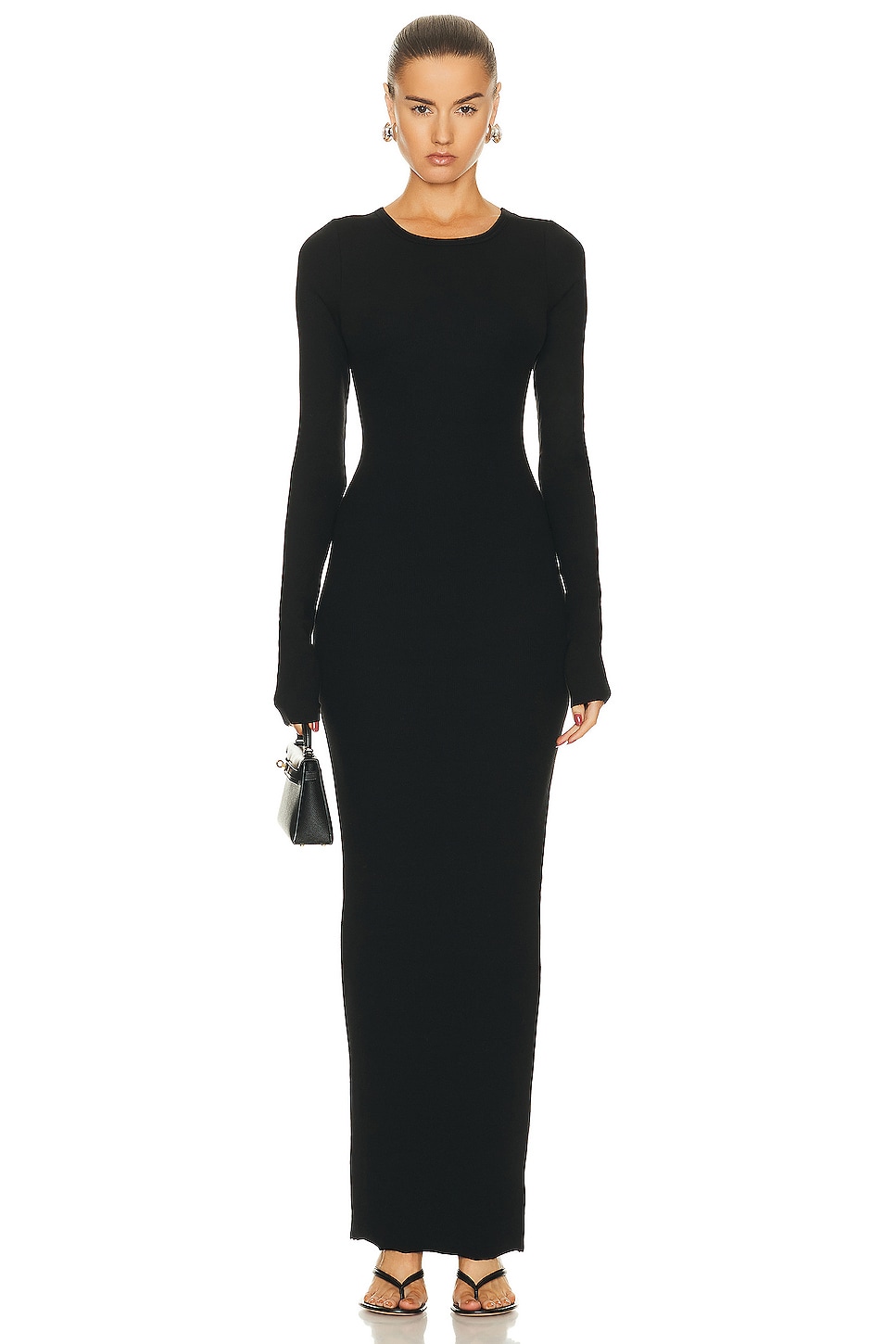 Eterne Long Sleeve Crewneck Maxi Dress in Black | FWRD