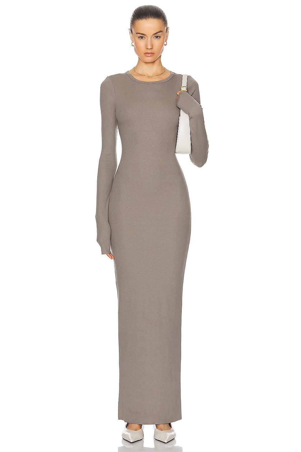 Image 1 of Eterne Long Sleeve Crewneck Maxi Dress in Clay