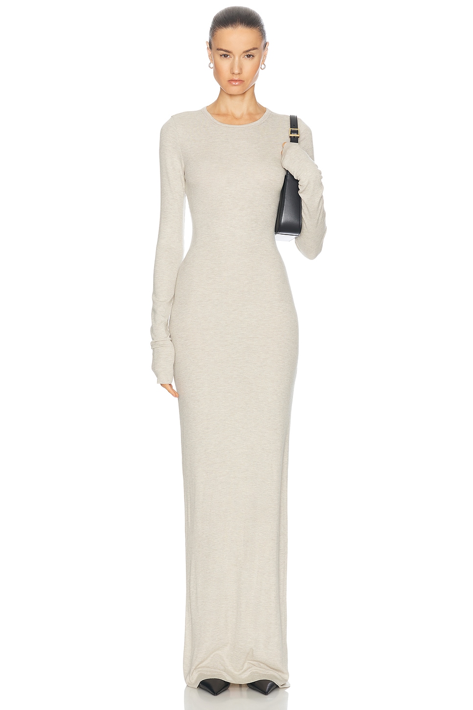 Eterne Long Sleeve Crewneck Maxi Dress in Beige