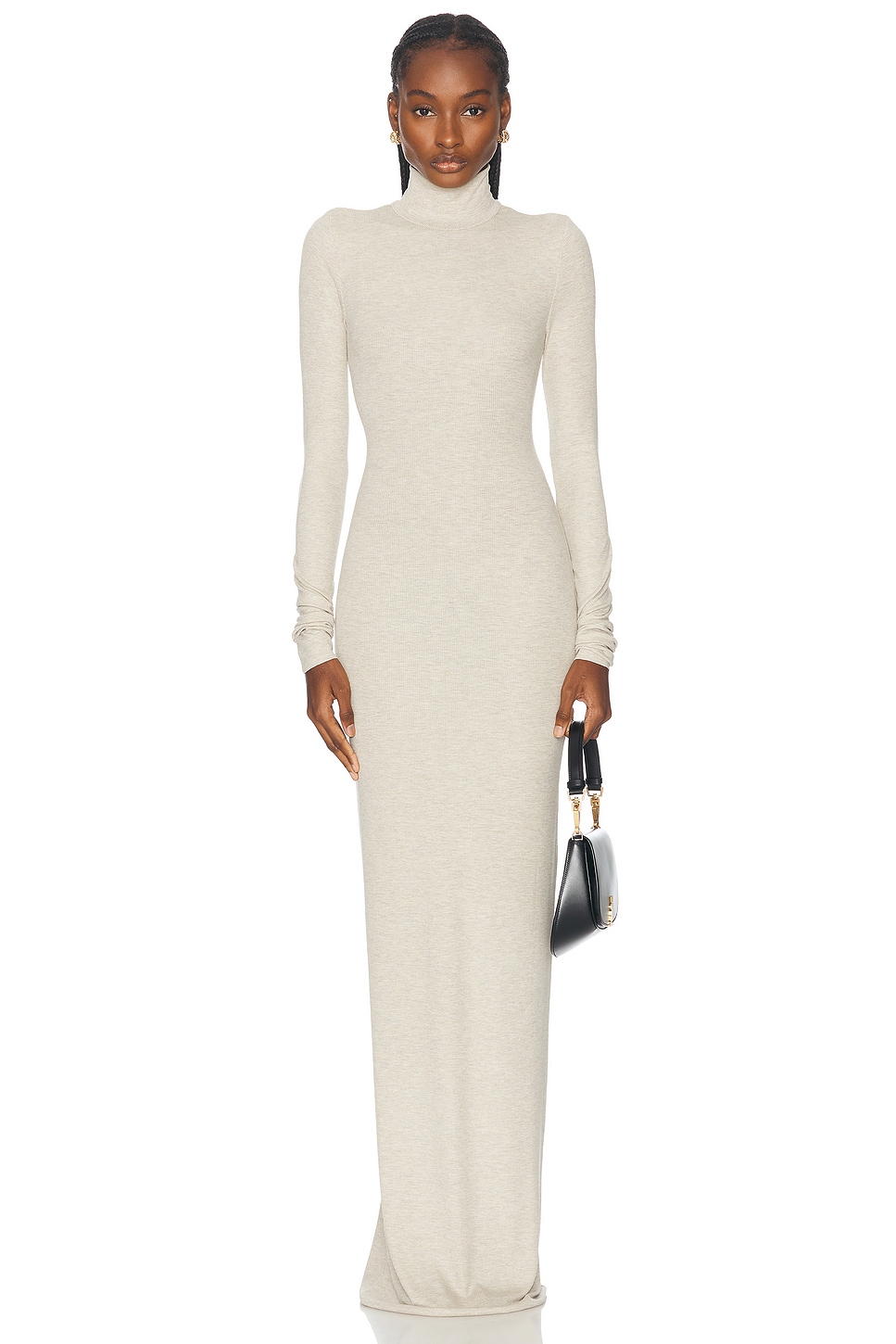 Eterne Long Sleeve Turtleneck Maxi Dress in Beige