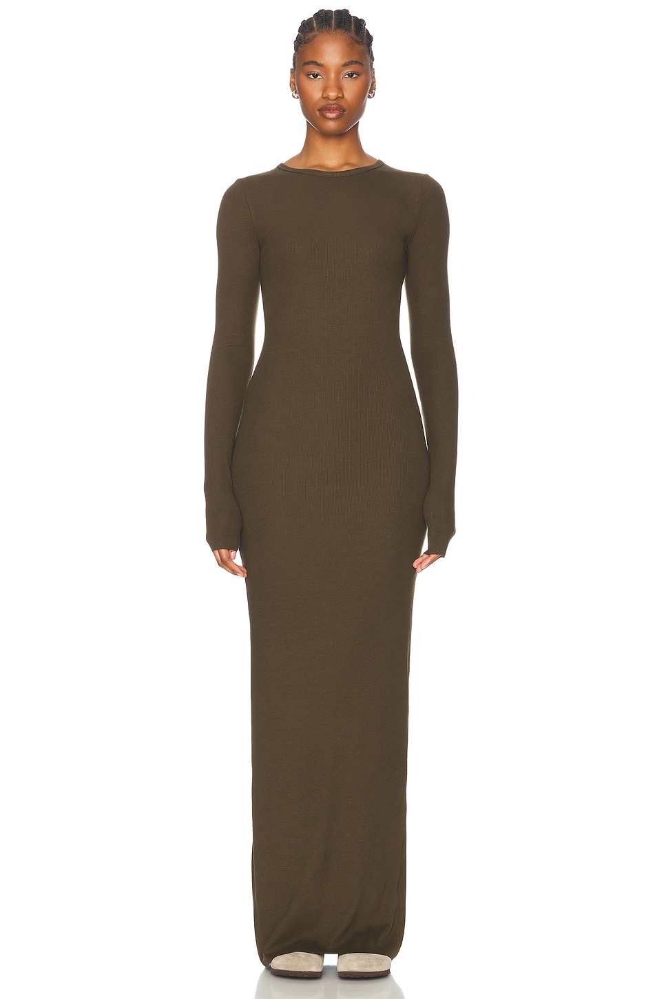 Image 1 of Eterne Long Sleeve Crewneck Maxi Dress in Moss