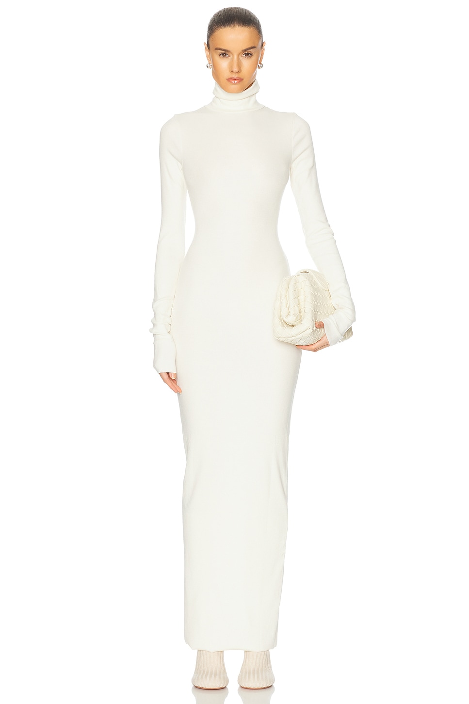 Eterne Long Sleeve Turtleneck Maxi Dress in Cream
