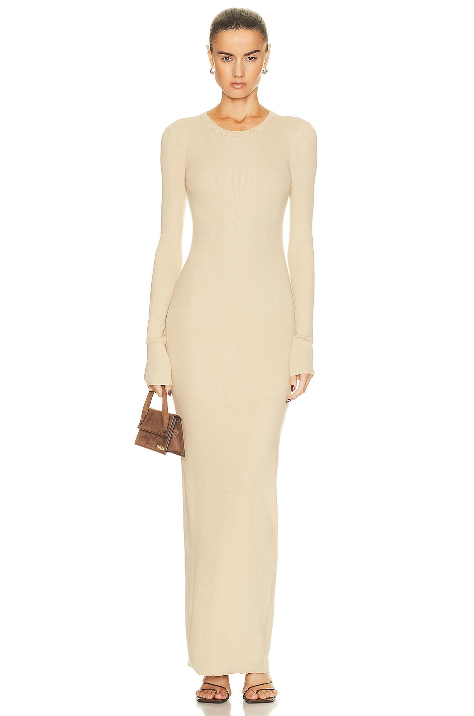 Image 1 of Eterne Long Sleeve Crewneck Maxi Dress in Sand