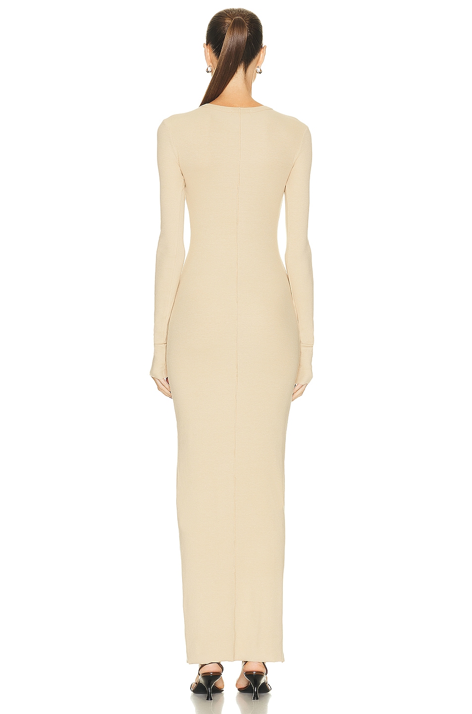 Eterne Long Sleeve Crewneck Maxi Dress In Sand Fwrd 1150