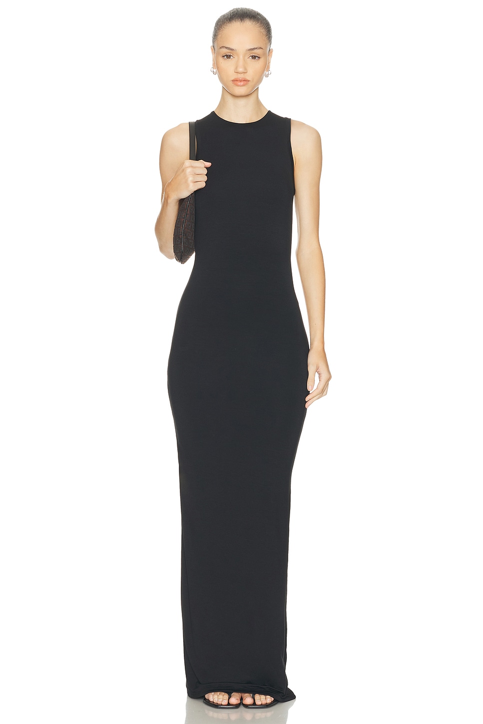 Image 1 of Eterne Sleeveless Crewneck Soft Jersey Maxi Dress in Black