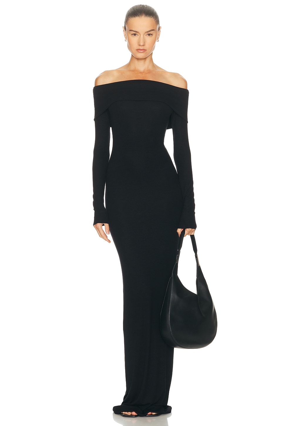 Éterne Off-the-shoulder Ribbed Stretch-jersey Maxi Dress In Black