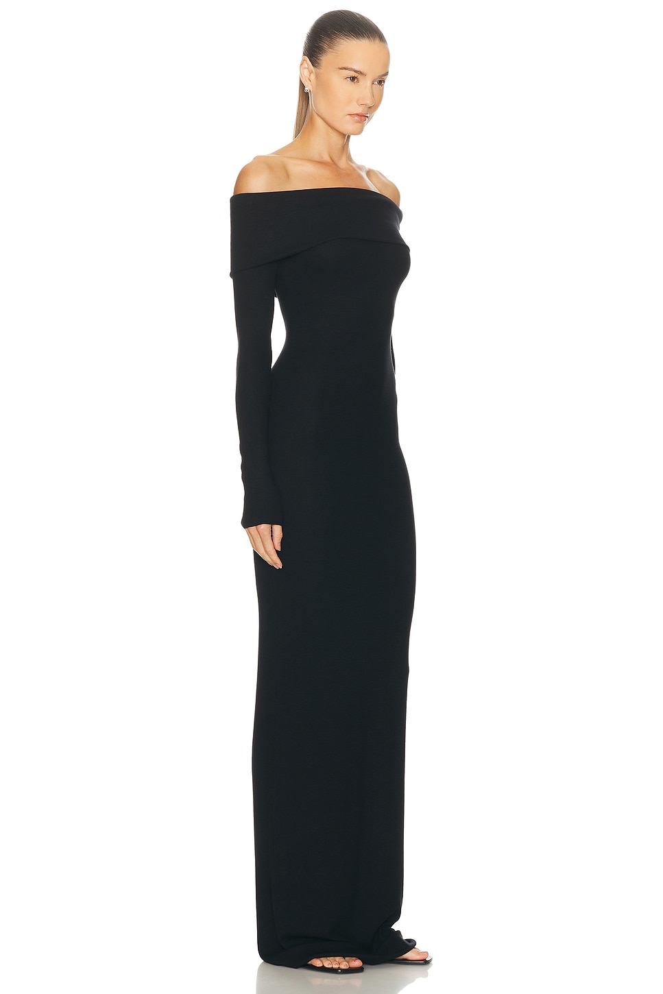 Éterne Off-the-shoulder Ribbed Stretch-jersey Maxi Dress In Black