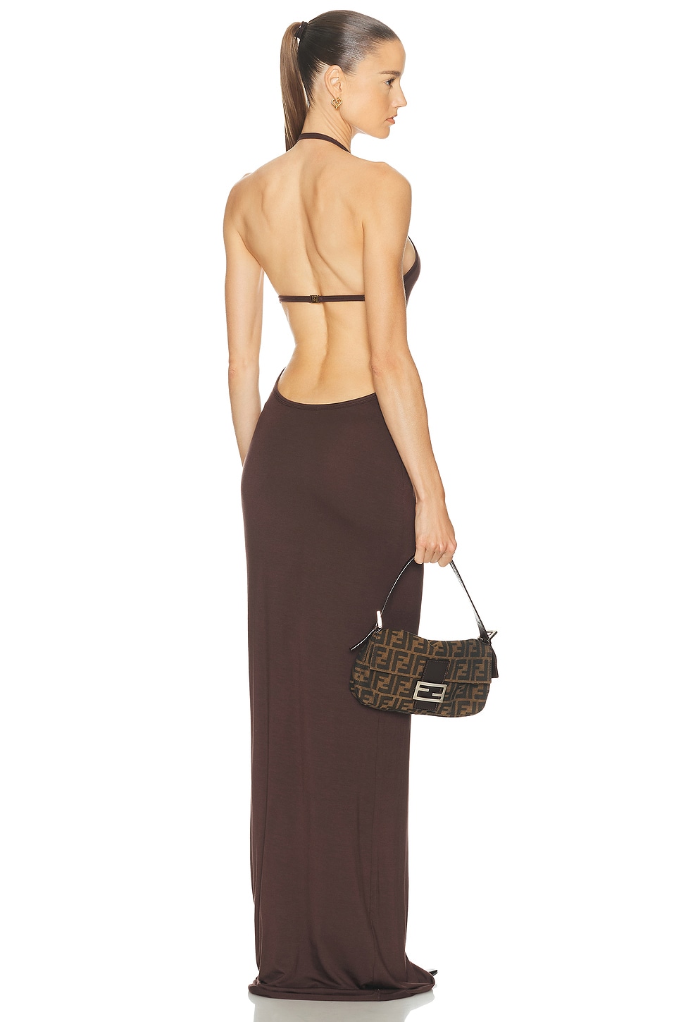 Éterne Vivian Halter Maxi Dress In Brown