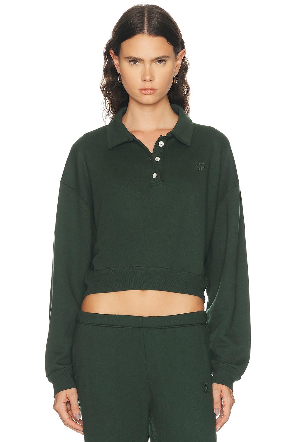 ÉTERNE Cropped French Terry Polo Sweatshirt