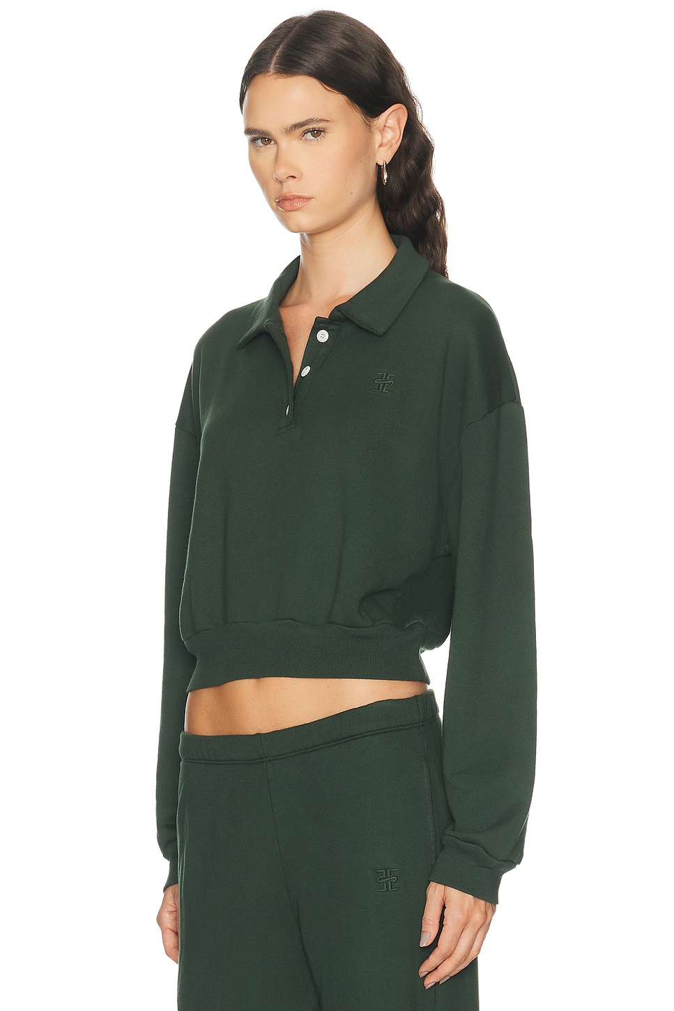 ÉTERNE Cropped French Terry Polo Sweatshirt