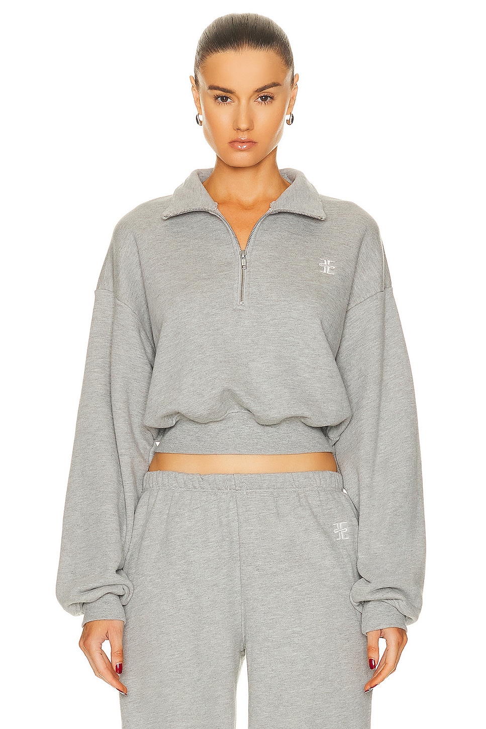 Image 1 of Eterne Cropped Half-Zip Sweatshirt in Heather Grey