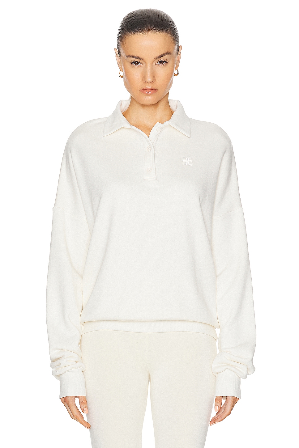 Image 1 of Eterne Oversized Polo Sweatshirt in Cream
