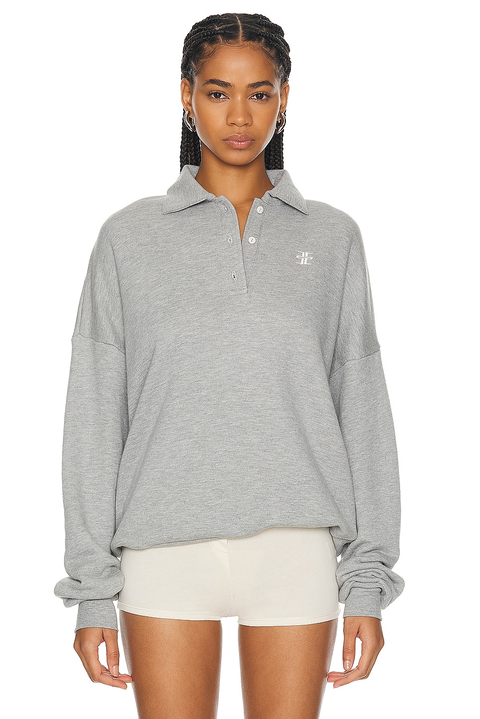 Image 1 of Eterne Oversized Polo Sweatshirt in Heather Grey