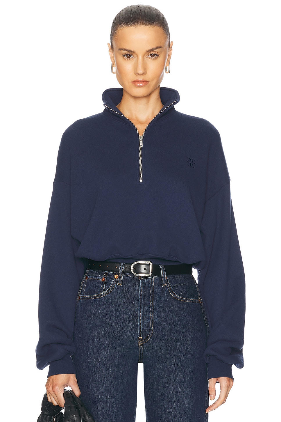 Image 1 of Eterne Cropped Half Zip Sweatshirt in Navy