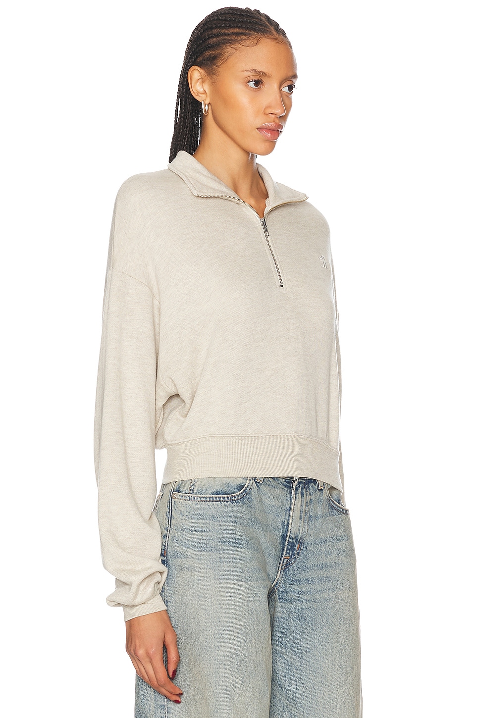 Shop Éterne Cropped Half Zip Sweatshirt In Heather Oatmeal