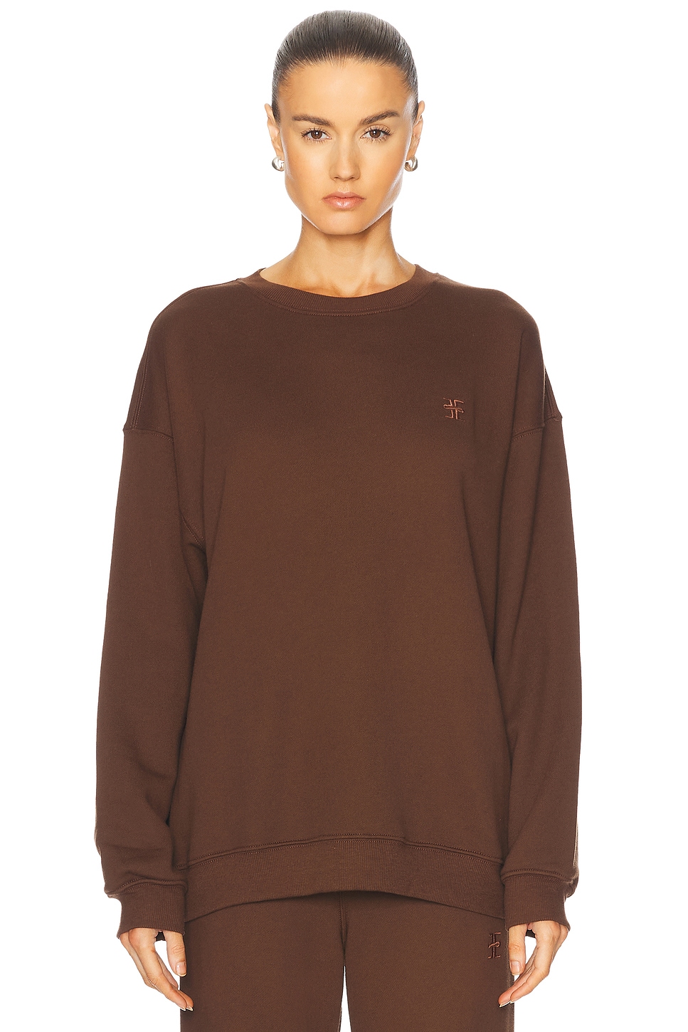 Image 1 of Eterne Oversized Crewneck Sweatshirt in Chocolate