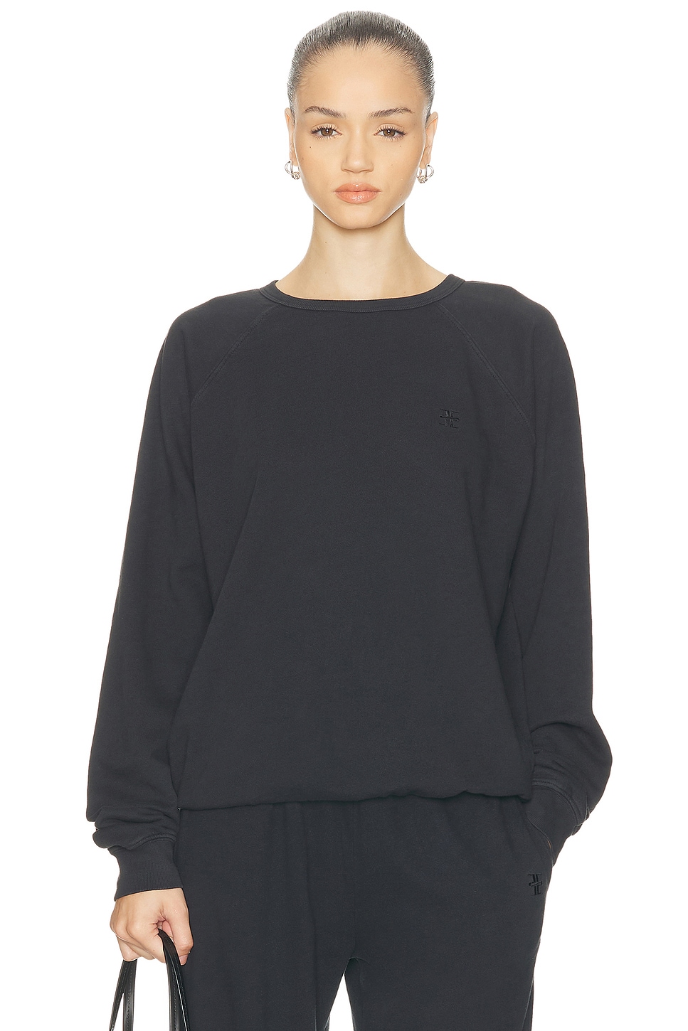 Image 1 of Eterne Oversized Lightweight French Terry Raglan Sweatshirt in Faded Black