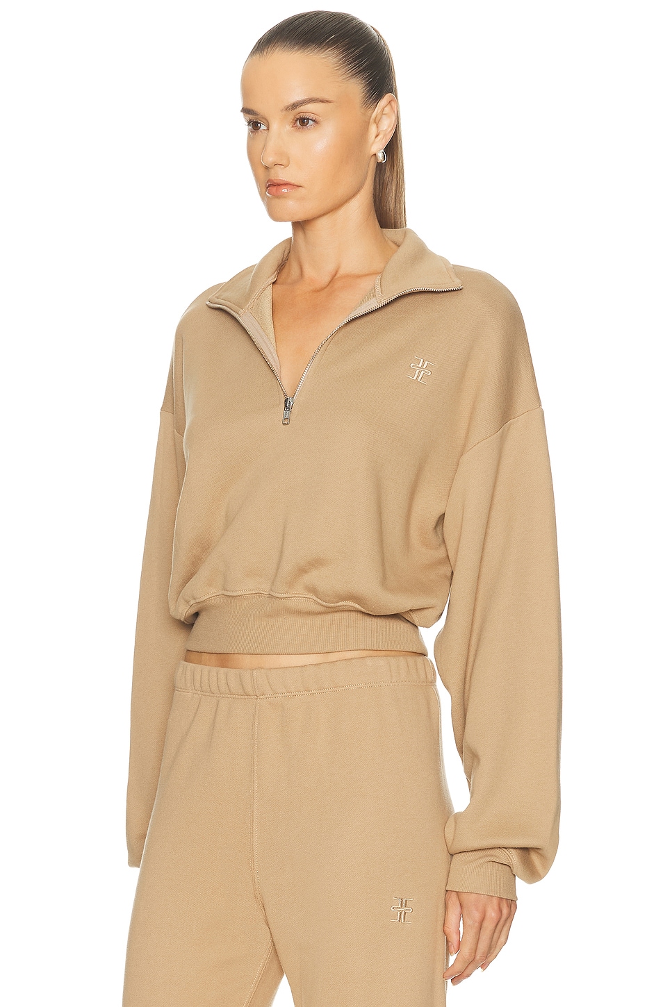 Éterne Cropped French Terry Half-zip Sweatshirt In Brown
