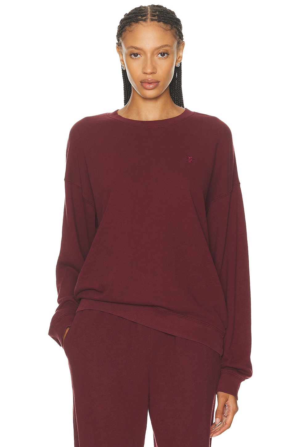 Image 1 of Eterne Oversized Lightweight French Terry Crewneck Sweatshirt in Oxblood