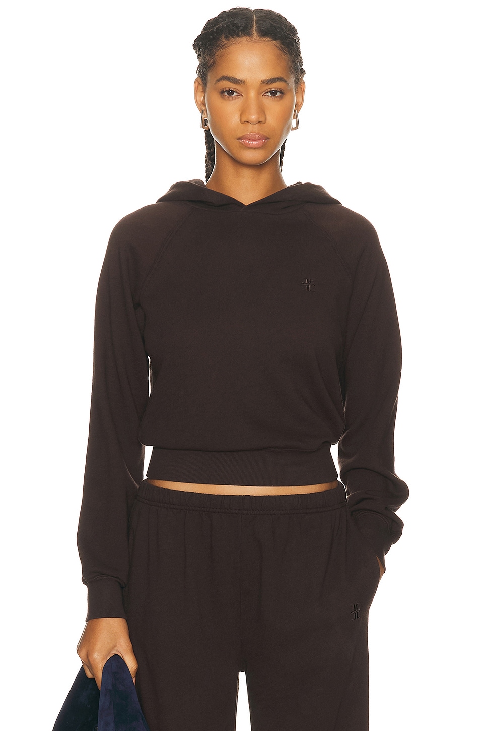 Éterne Shrunken Lightweight French Terry Hoodie Sweatshirt In Brown