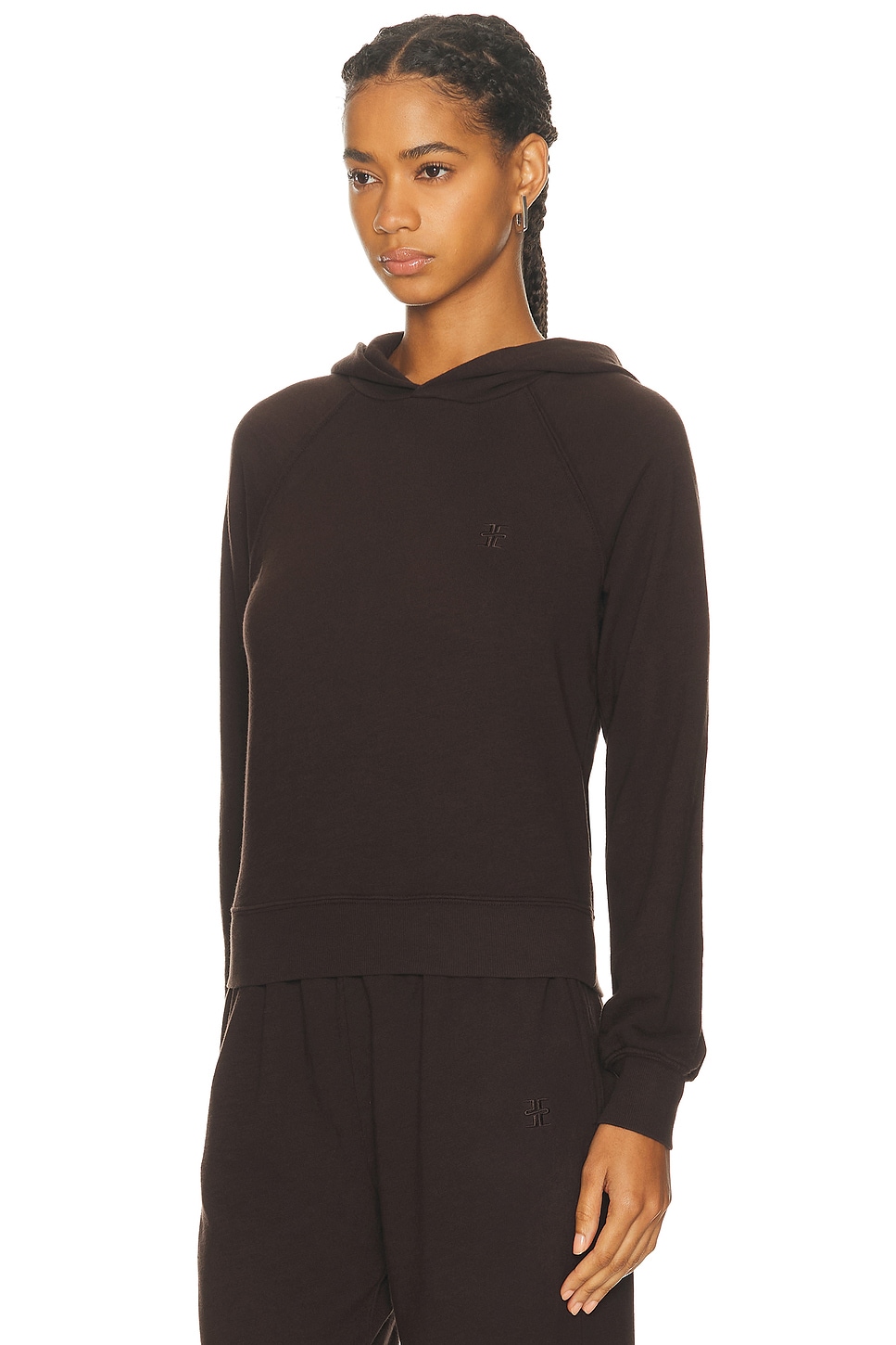 Éterne Shrunken Lightweight French Terry Hoodie Sweatshirt In Brown